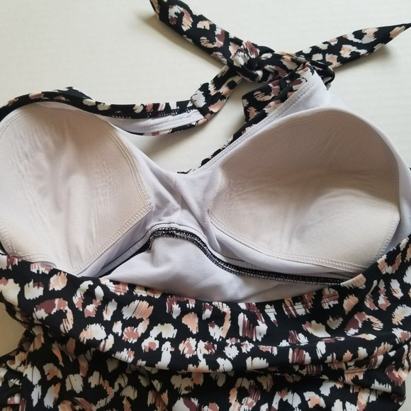 Isabel Maternity Medium One Piece Swim Suit Black Brown Halter Tie Built in Bra - Picture 5 of 9